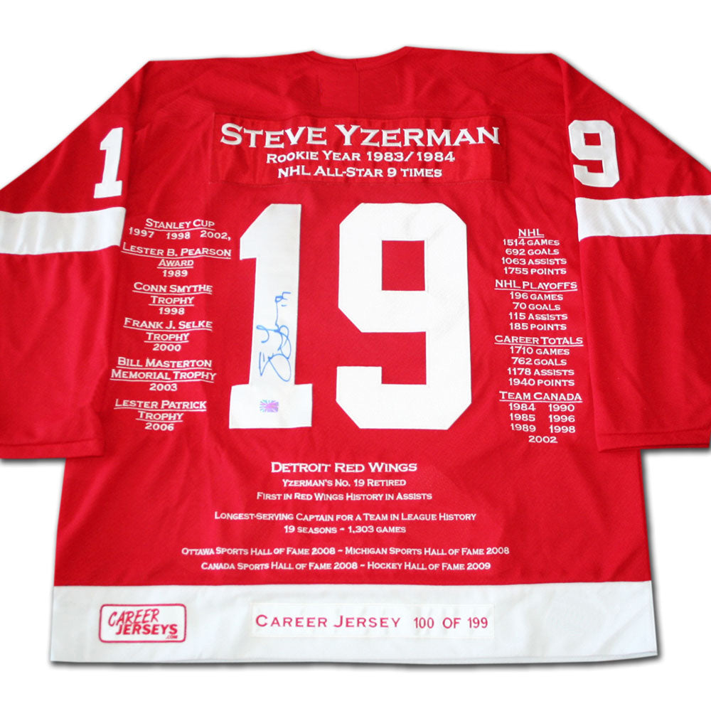 Steve Yzerman Career Jersey Signed - Ltd Ed 199 - Detroit Red Wings, Detroit Red Wings, NHL, Hockey, Autographed, Signed, CJCJH30021