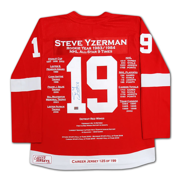 Steve Yzerman Career Jersey Autographed - Ltd Ed 199 - Detroit Red Wings, Detroit Red Wings, NHL, Hockey, Autographed, Signed, CJCJH30021