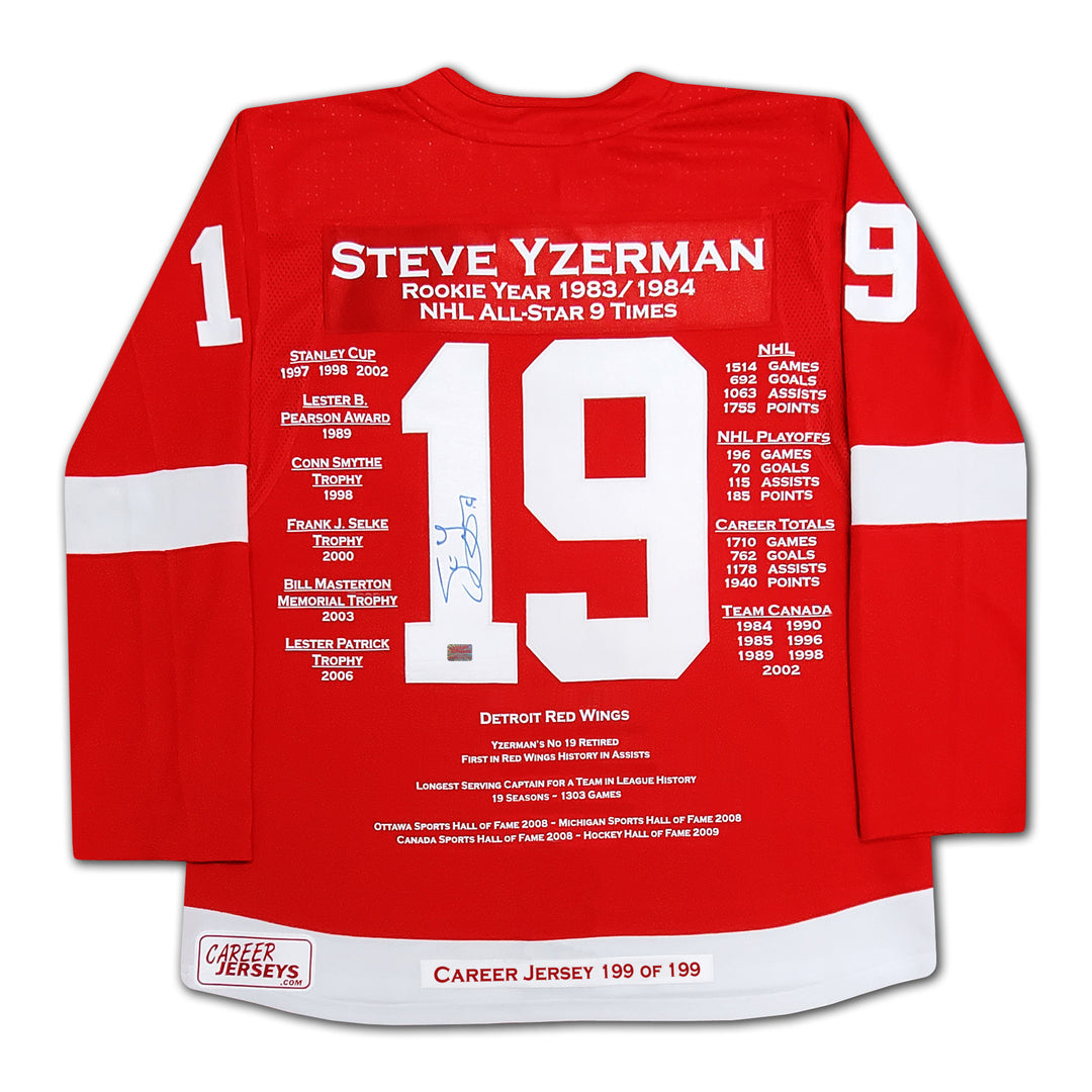 Steve Yzerman Career Jersey #199 Of 199 Autographed - Detroit Red Wings, Detroit Red Wings, NHL, Hockey, Autographed, Signed, CJPCH32095