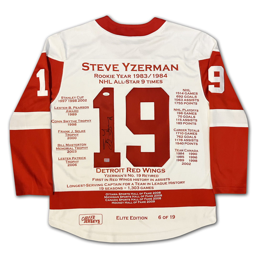 Steve Yzerman Career Jersey Detroit White Elite Edition Of 19 - Signed, Detroit Red Wings, NHL, Hockey, Autographed, Signed, CJCJH32852