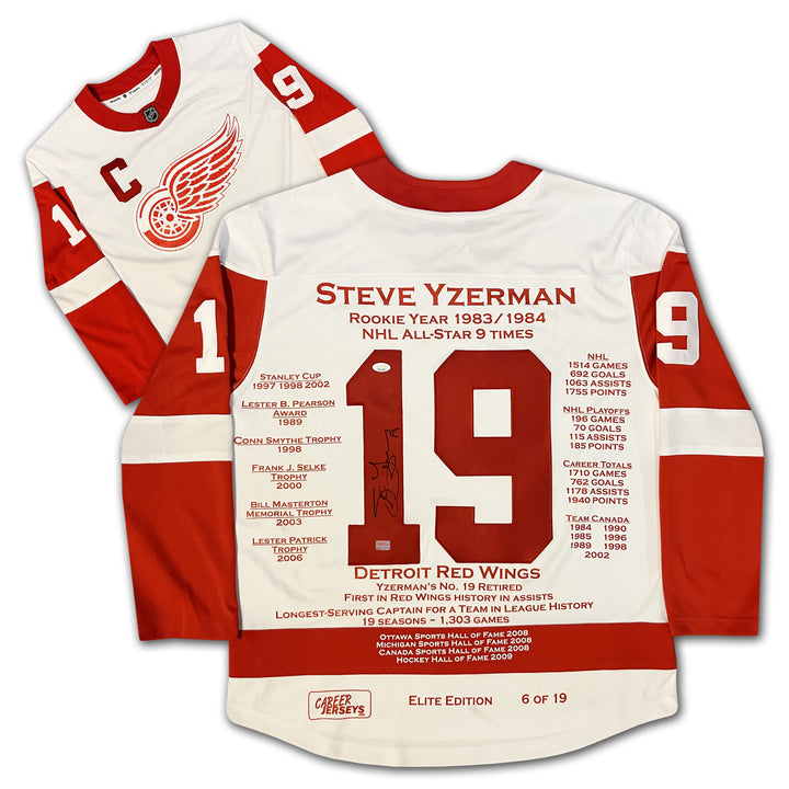 Steve Yzerman Career Jersey Detroit White Elite Edition Of 19 - Signed, Detroit Red Wings, NHL, Hockey, Autographed, Signed, CJCJH32852
