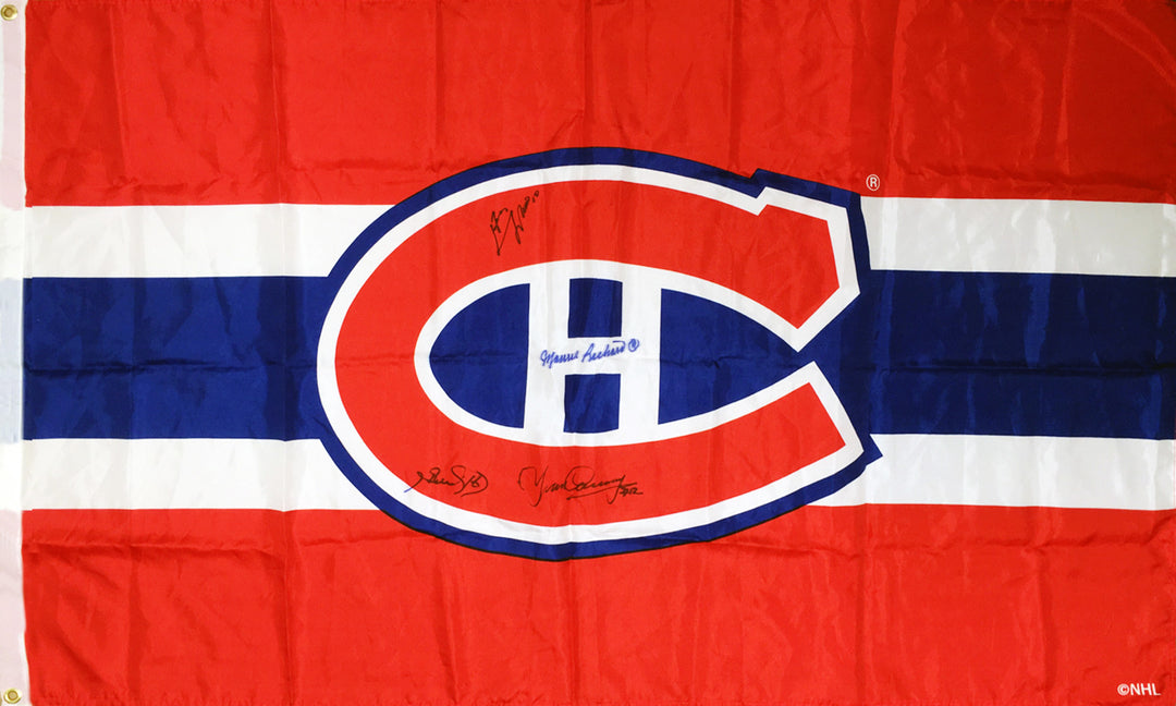 Signed Flag, Lafleur, M. Richard, H. Richard, Cournoyer Montreal Canadiens, Montreal Canadiens, NHL, Hockey, Autographed, Signed, AAPCH33002