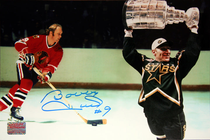 Bobby Hull Signed With Brett Hull 10X15 Chicago Blackhawks - Dallas Stars, Chicago Blackhawks, Dallas Stars, NHL, Hockey, Autographed, Signed, AAHPH30235