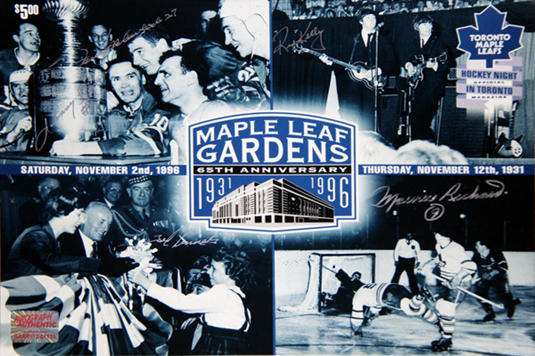 Maple Leaf Gardens 65Th Annversary 11X14 W/ 5 Autographs, Toronto Maple Leafs, Montreal Canadiens, NHL, Hockey, Autographed, Signed, AAHPH30289