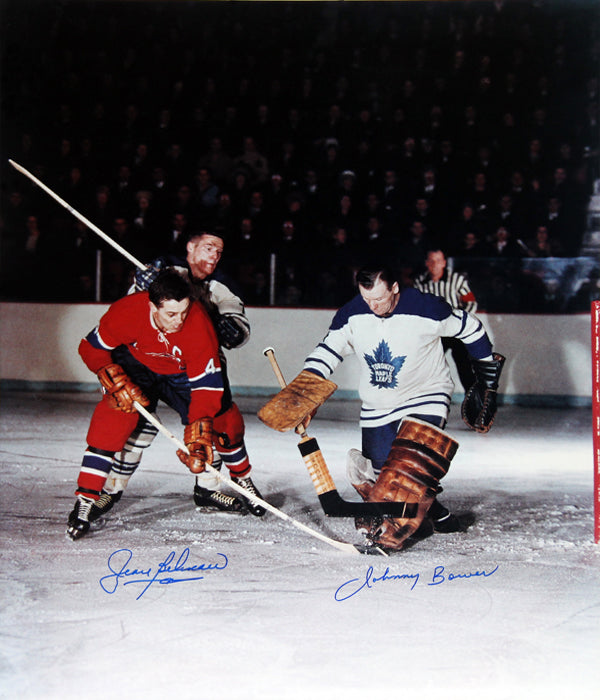 Jean Beliveau & Johnny Bower Signed Photo To Maple Leafs - Mtl Canadiens , Montreal Canadiens, Toronto Maple Leafs, NHL, Hockey, Autographed, Signed, AAHPH30291