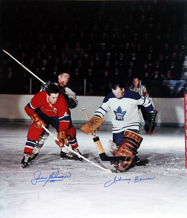 Jean Beliveau & Johnny Bower Signed Photo To Maple Leafsmtl Canadiens  20"X16", Montreal Canadiens, Toronto Maple Leafs, NHL, Hockey, Autographed, Signed, AAHPH30291