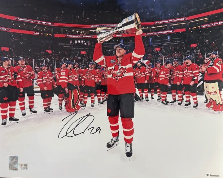 Nathan Mackinnon Autographed Team Canada 2025 4 Nations Championship Celebration 16X20 Photo, Team Canada, 4 Nations Face-Off, Hockey, Autographed, Signed, 202920591