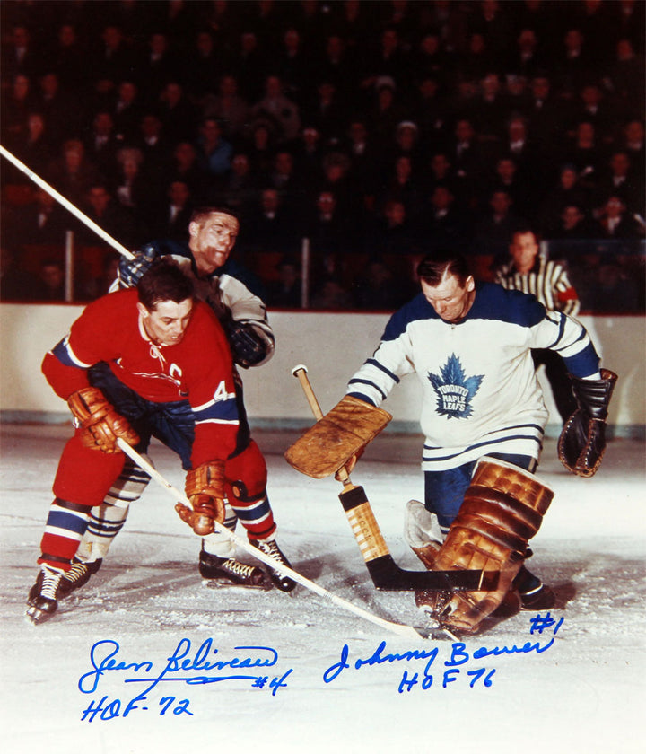 Jean Beliveau & Johnny Bower Signed 8X10 To Maple Leafs - Mtl Canadiens, Montreal Canadiens, Toronto Maple Leafs, NHL, Hockey, Autographed, Signed, AAHPH30290