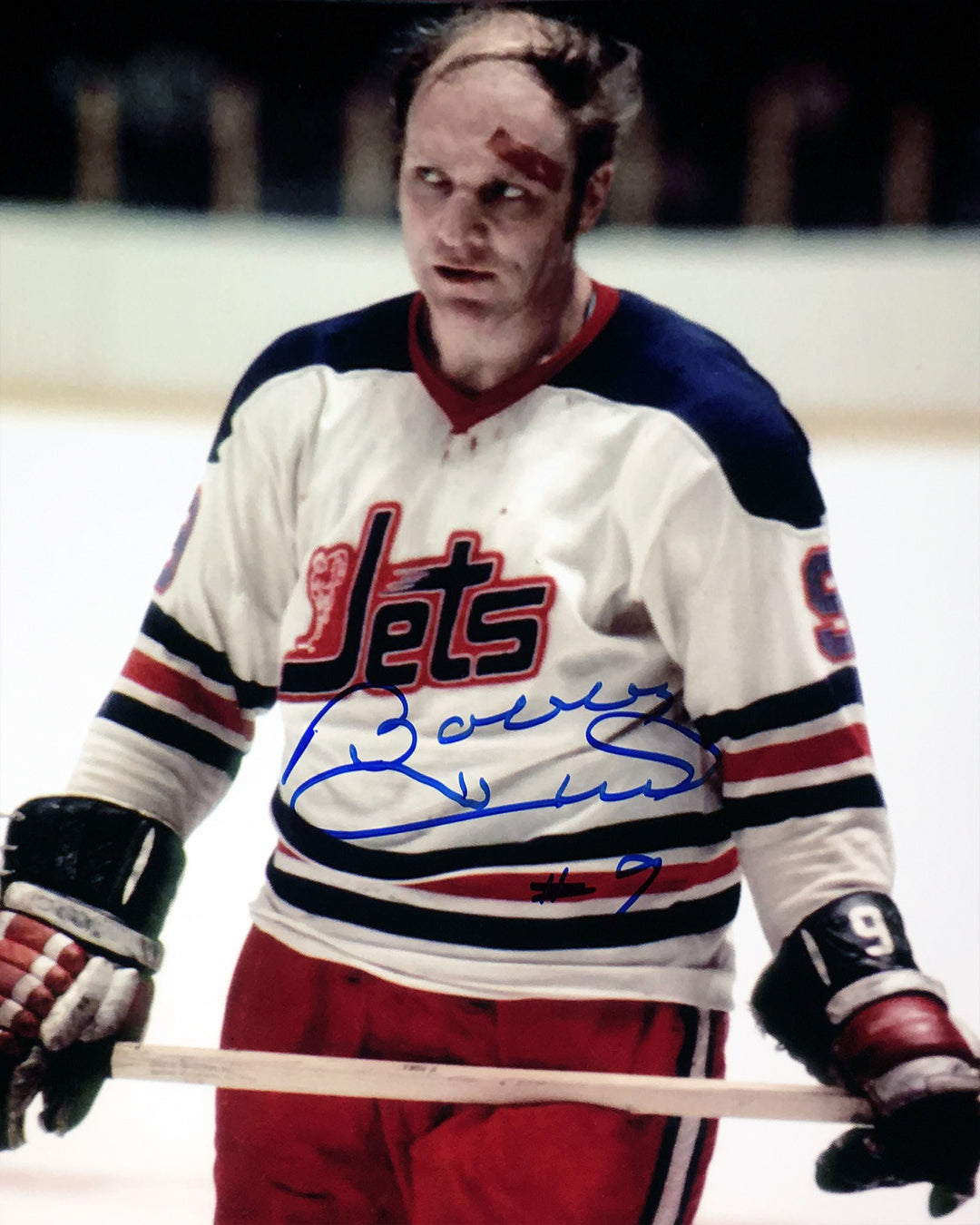 Bobby Hull Autographed 8X10 Photograph (Bloody) Winnipeg Jets, Winnipeg Jets, NHL, Hockey, Autographed, Signed, AAHPH31319