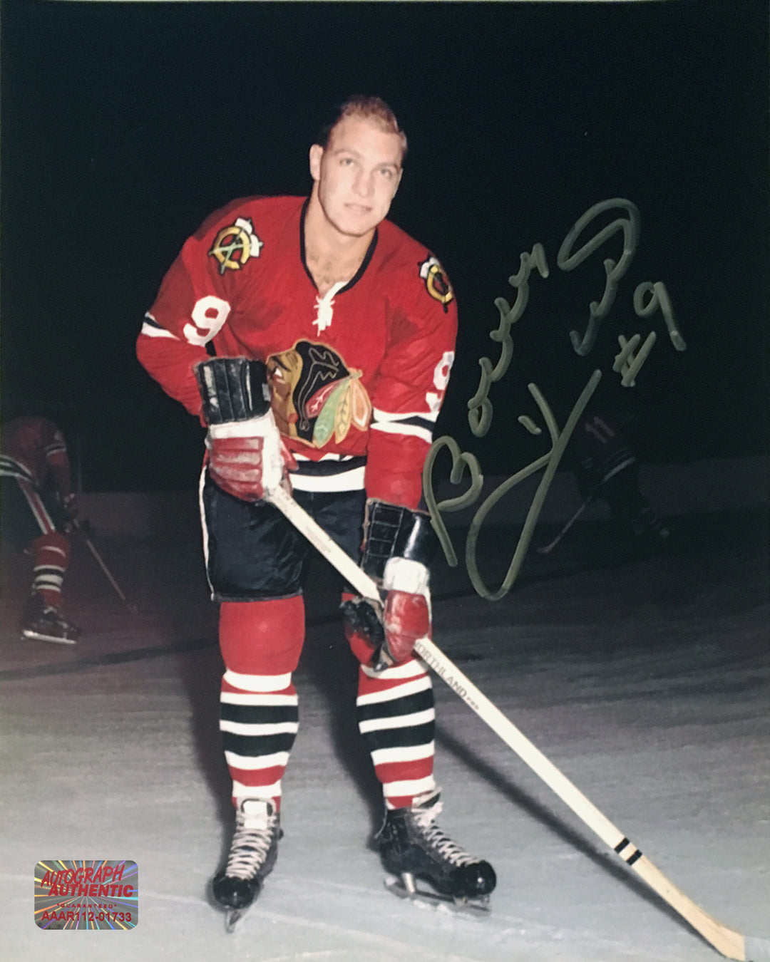 Autographed Young Bobby Hull 8X10 Action Photo Chicago Blackhawks, Chicago Blackhawks, NHL, Hockey, Autographed, Signed, AAHPH31363