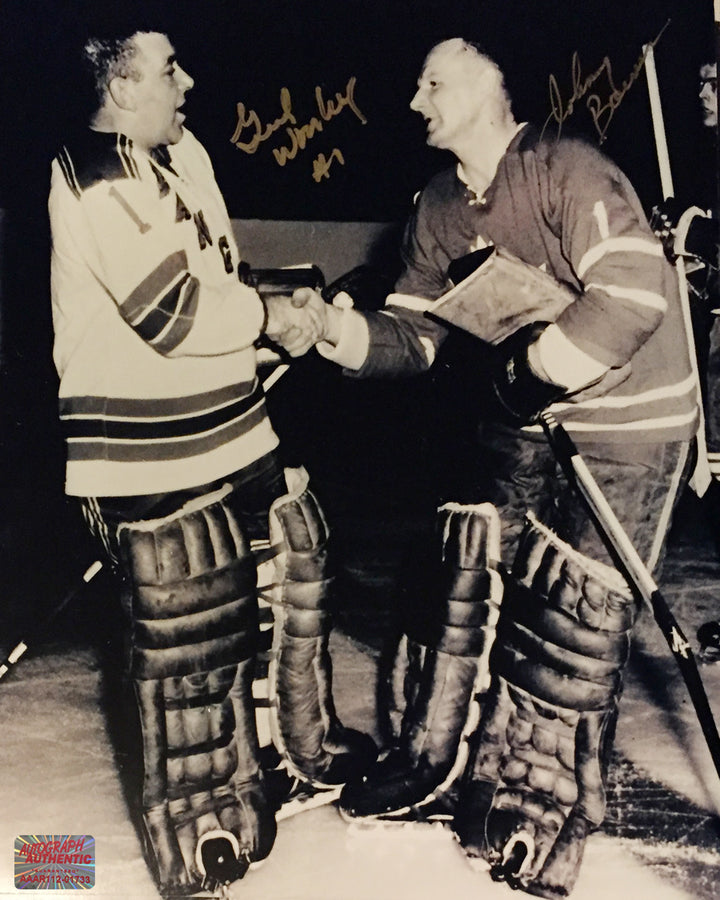 Signed Johnny Bower And Gump Worsley Photo To Maple Leafs, Mtl Canadiens, Toronto Maple Leafs, Montreal Canadiens, NHL, Hockey, Autographed, Signed, AAHPH31370