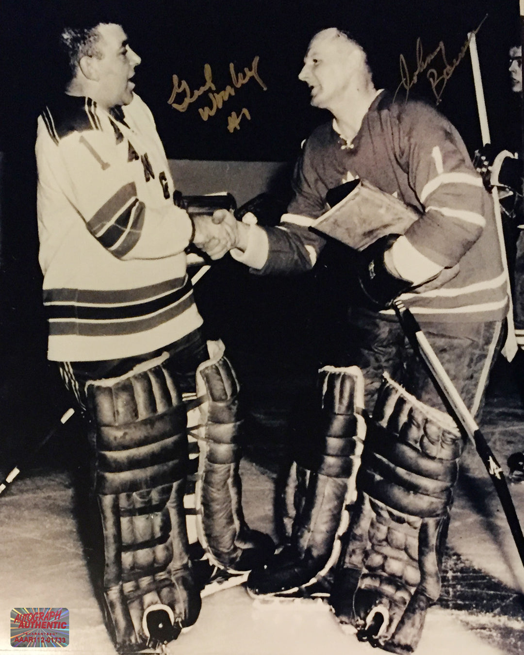 Signed Johnny Bower & Gump Worsley 8X10 To Maple Leafs, Mtl Canadiens, Toronto Maple Leafs, Montreal Canadiens, NHL, Hockey, Autographed, Signed, AAHPH31370