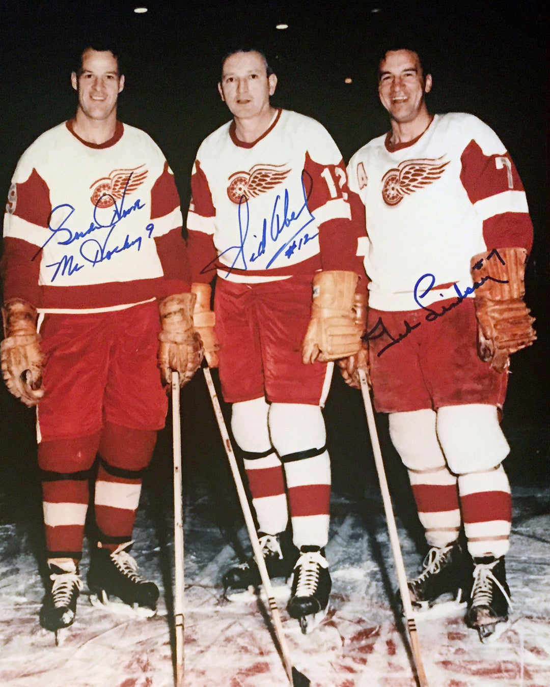 Autographed Gordie Howe, Sid Abel & Ted Lindsay 8X10 Photo Detroit Red Wings, Detroit Red Wings, NHL, Hockey, Autographed, Signed, AAHPH31393