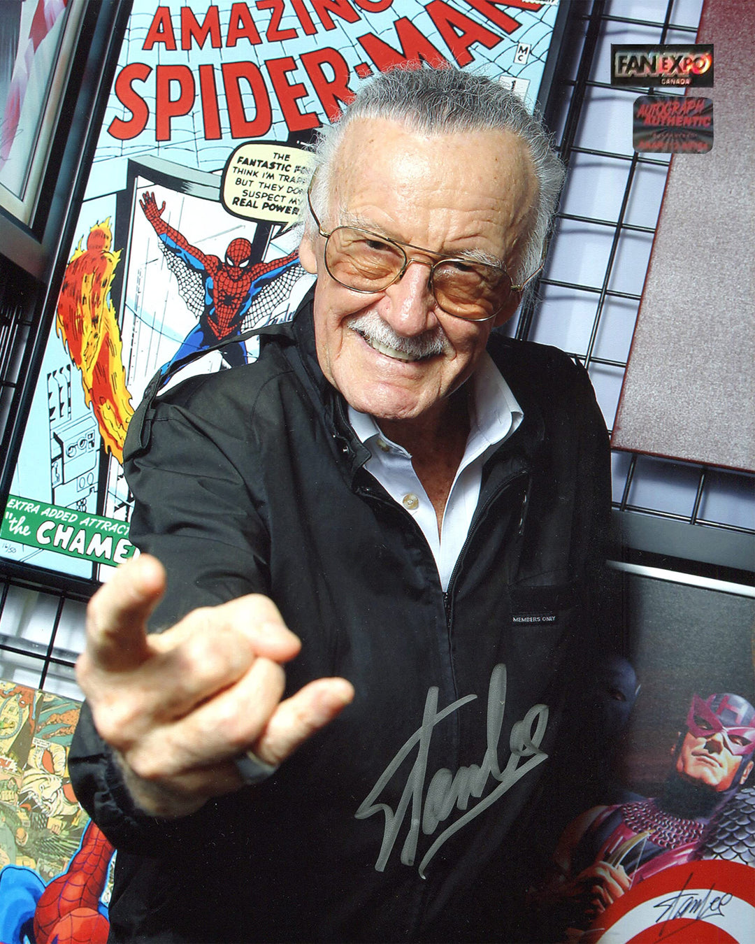 Stan Lee Signed 8X10: Spider-Man Web Shooting, Marvel, Pop Culture Art, Comics, Autographed, Signed, AAOCC33137