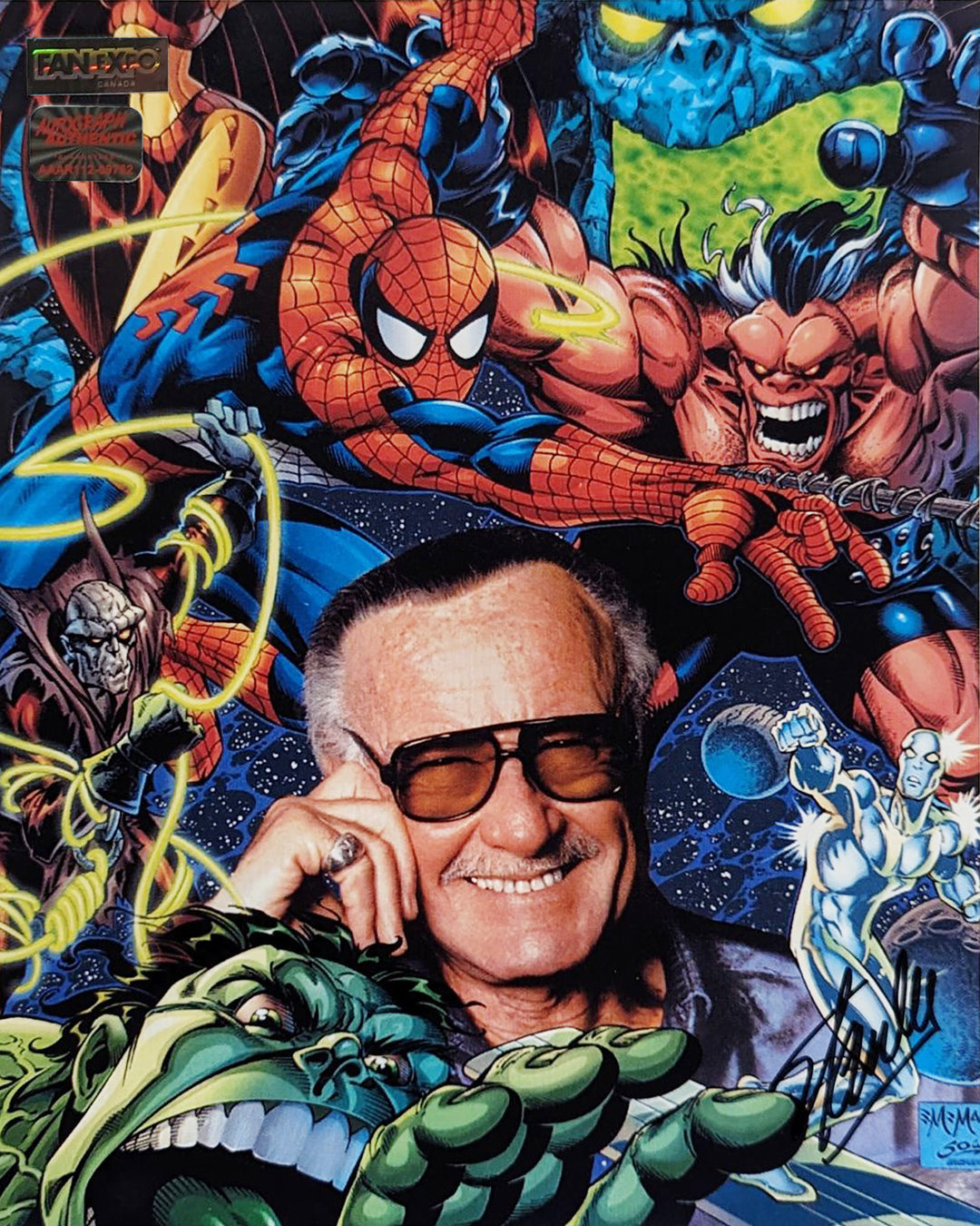 Stan Lee Signed 8X10: Marvel Comic Collage, Marvel, Pop Culture Art, Comics, Autographed, Signed, AAOCC33138