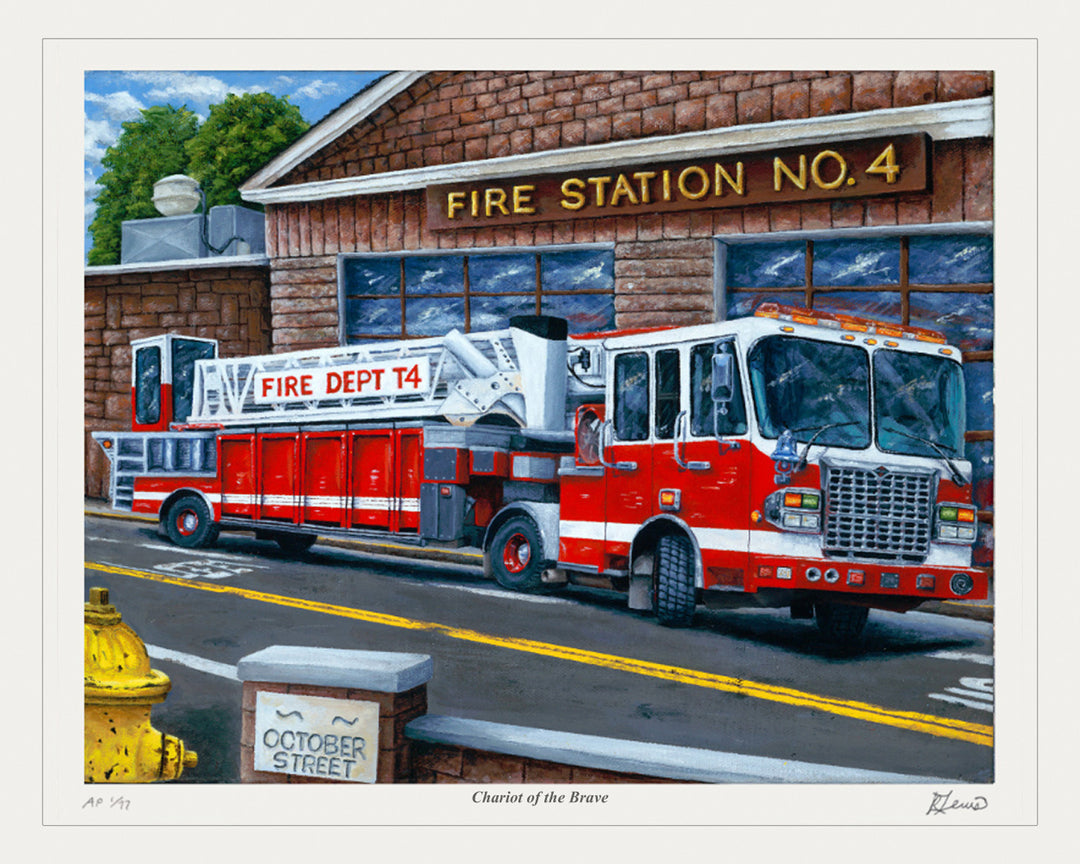 "Chariot Of The Brave" Fire Truck Art Print By Ryan Lewis Ltd Ed /77 22.5"X18", Modern Art, Canadian Art, Art, Autographed, Signed, AAAPA33195