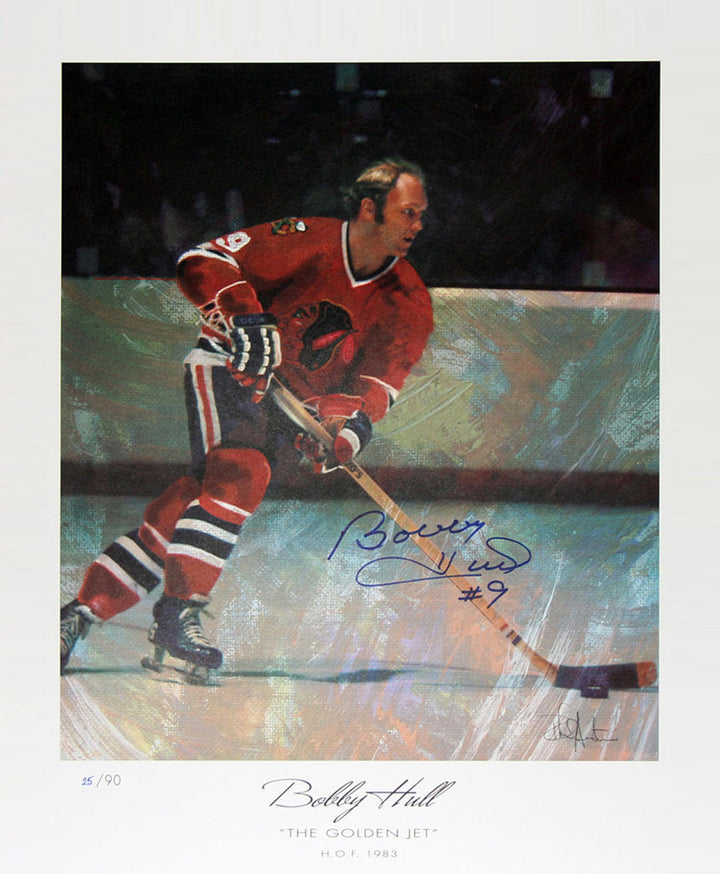 Signed Bobby Hull Lithograph Ltd Ed /90, Chicago Blackhawks (22" By 18"), Chicago Blackhawks, NHL, Hockey, Autographed, Signed, AALCH31624
