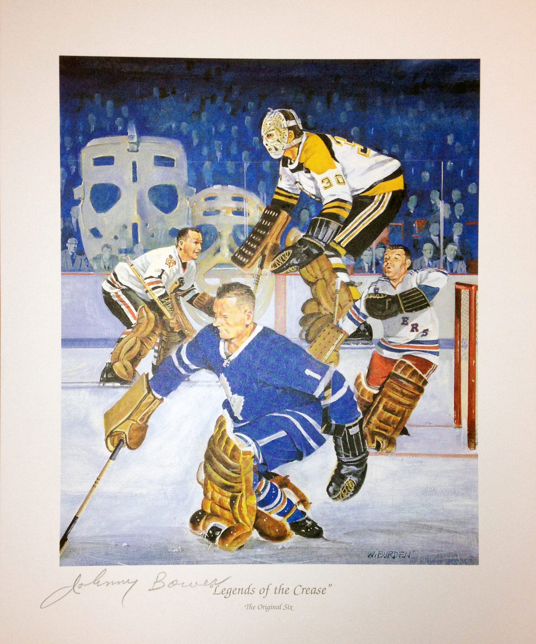 Legends Of The Crease Signed Lithograph - Bower (11" By 9"), Toronto Maple Leafs, New York Rangers, NHL, Hockey, Autographed, Signed, AALCH30343