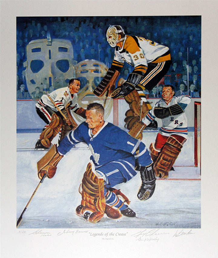 Signed Bower, Cheevers, Hall, Worsely Lithograph Ltd Ed /20 Original Six, Original Six, NHL, Hockey, Autographed, Signed, AALCH31614
