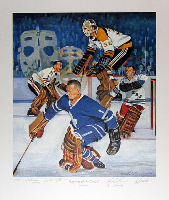 Signed Bower, Cheevers, Hall, Worsely Litho Ltd Ed /20 Original Six 24"X20", Original Six, NHL, Hockey, Autographed, Signed, AALCH31614