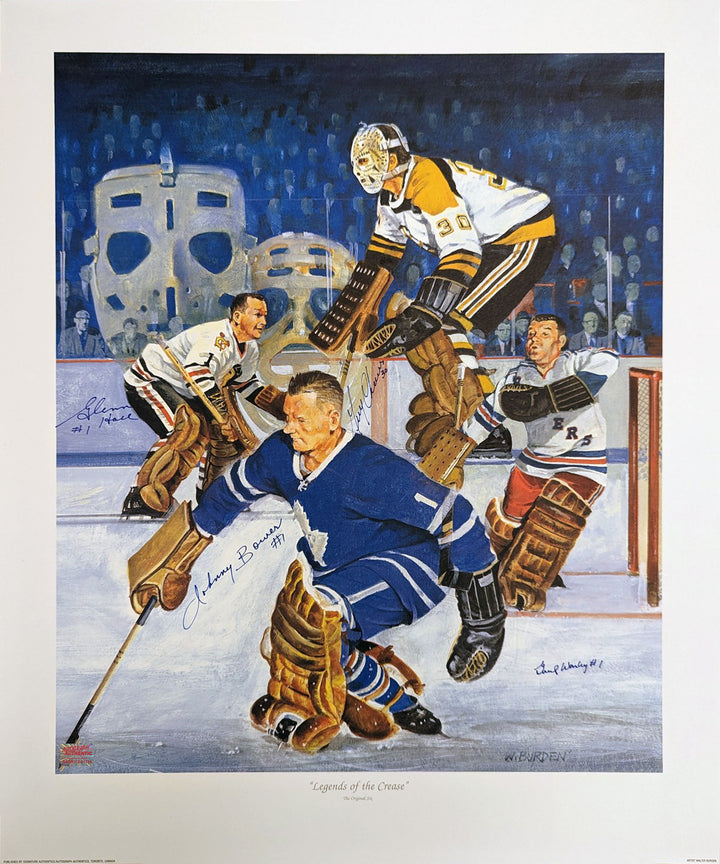 Signed Original Six Litho: Bower, Cheevers, Hall, Worsely, Original Six, NHL, Hockey, Autographed, Signed, AALCH31622