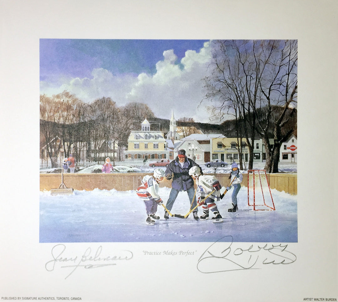 Signed Bobby Hull And Jean Beliveau Litho Chicago Blackhawks, Mtl Canadiens, Chicago Blackhawks, Montreal Canadiens, NHL, Hockey, Autographed, Signed, AALCH31383