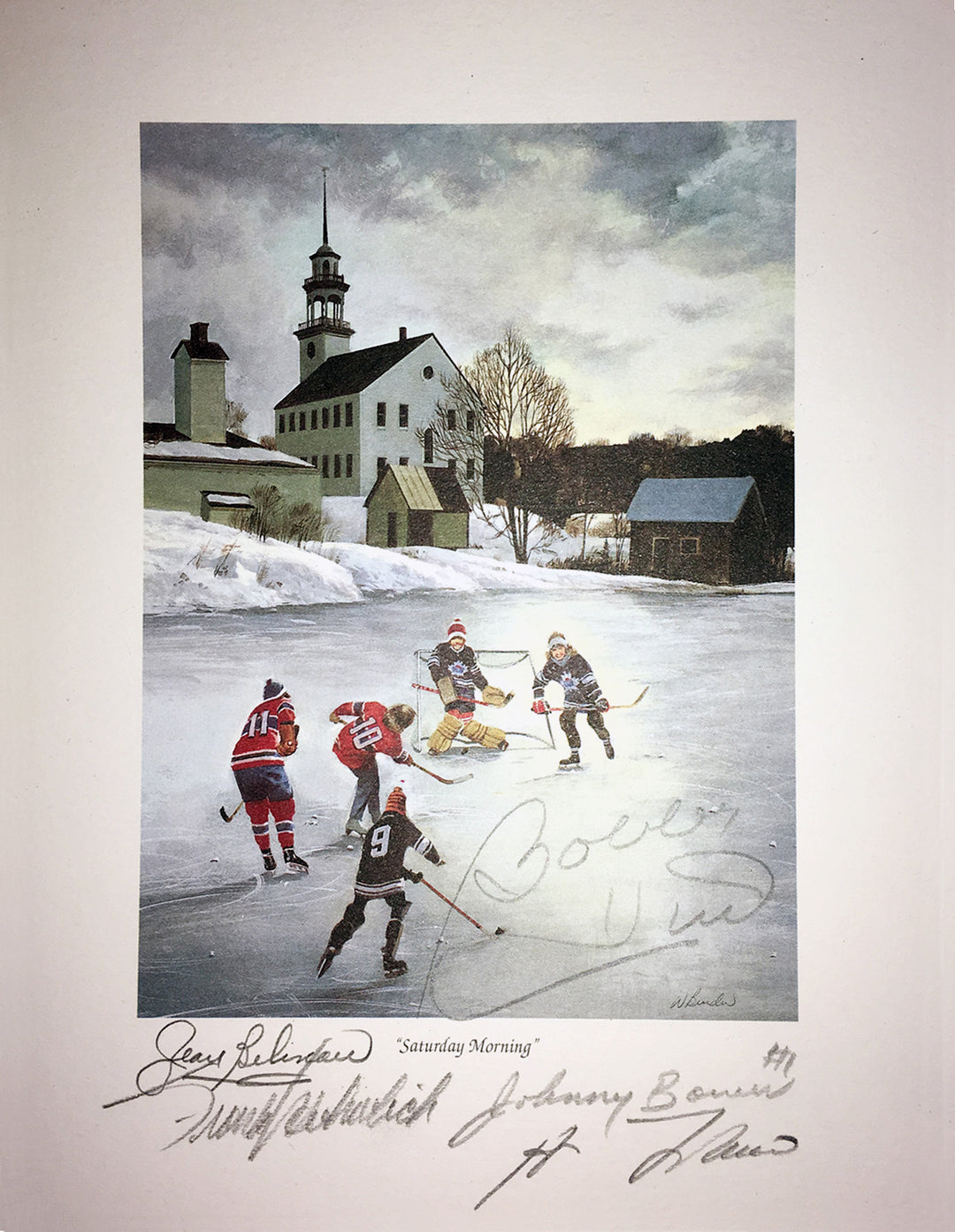 Signed Bower, Lafleur, Beliveau, Hull, Mahovlich Habs, Hawks, Leafs 9.5"X8", Montreal Canadiens, Chicago Blackhawks, Toronto Maple Leafs, NHL, Hockey, Autographed, Signed, AALCH31354