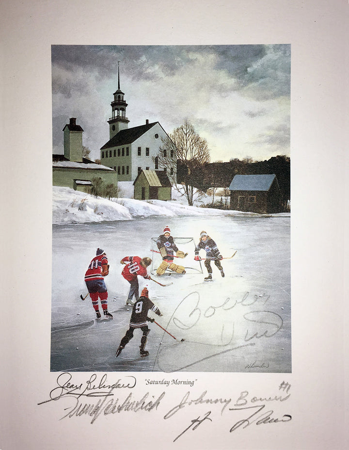 Signed Bower, Lafleur, Beliveau, Hull, Mahovlich Habs, Hawks, Leafs 9.5"X8", Montreal Canadiens, Chicago Blackhawks, Toronto Maple Leafs, NHL, Hockey, Autographed, Signed, AALCH31354