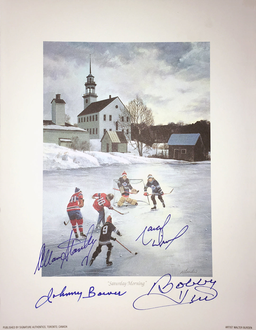 Signed J. Bower, B. Hull, A. Stanley, M. Dionne Lithograph Hhof, Toronto Maple Leafs, Chicago Blackhawks, LA Kings, NHL, Hockey, Autographed, Signed, AALCH31355