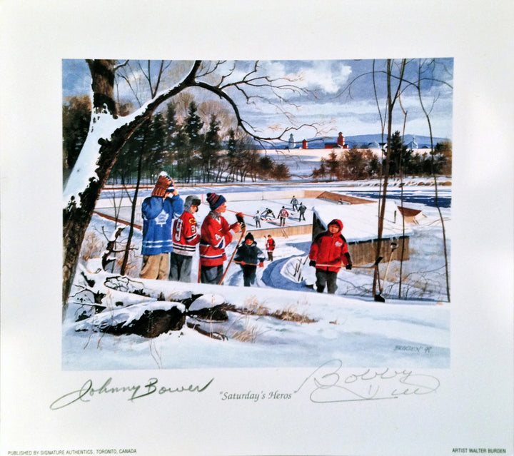 Saturday'S Heroes - Signed By Johnny Bower And Bobby Hull (8.5" By 8"), Toronto Maple Leafs, Chicago Blackhawks, NHL, Hockey, Autographed, Signed, AALCH30355