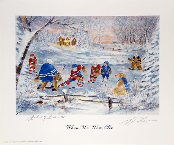 When We Were Six, Johnny Bower & Gerry Cheevers Leafs, Bruins 11.5"X10.25", Toronto Maple Leafs, Boston Bruins, NHL, Hockey, Autographed, Signed, AALCH30360