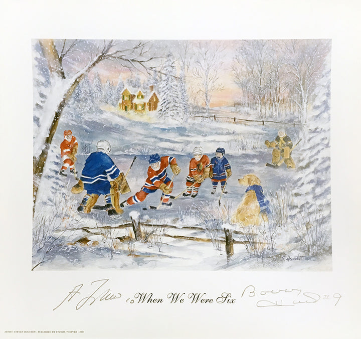 Bobby Hull, Guy Lafleur Signed Lithograph Blackhawks, Canadiens 11.5"X10.25", Chicago Blackhawks, Montreal Canadiens, NHL, Hockey, Autographed, Signed, AALCH31819