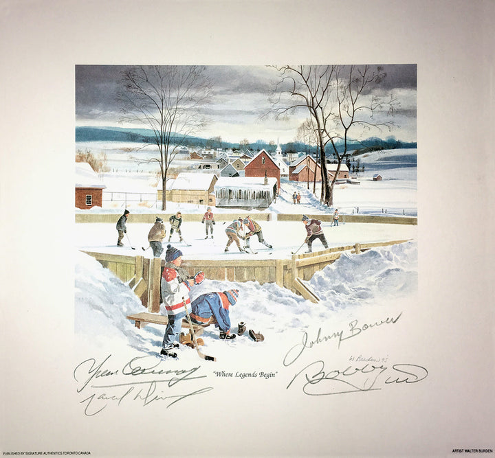 Signed Bower, Hull, Cournoyer, Dionne Litho Toronto, Chicago, Montreal, La, Toronto Maple Leafs, Chicago Blackhawks, Montreal Canadiens, LA Kings, NHL, Hockey, Autographed, Signed, AALCH31337