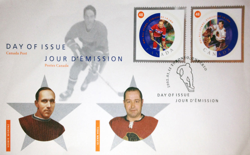 Day Of Issue Stamps 2002 Glenn Hall And Howie Morenz, All-Stars, NHL, Hockey, Collectibile Memorabilia, AAPSH30410