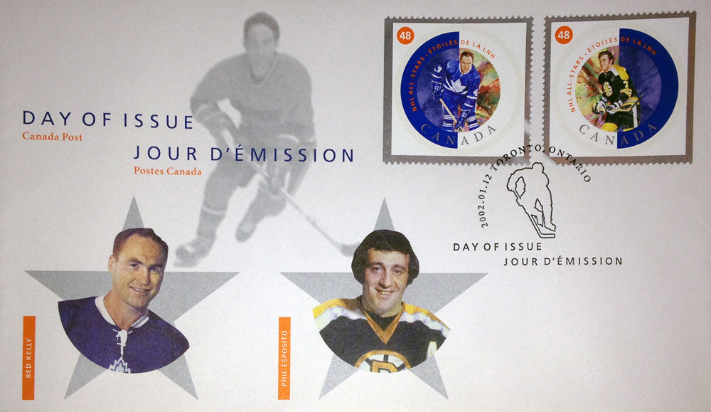 Day Of Issue Stamps 2002 Red Kelly And Phil Esposito, Montreal Canadiens, Toronto Maple Leafs, NHL, Hockey, Collectibile Memorabilia, AAPSH30411