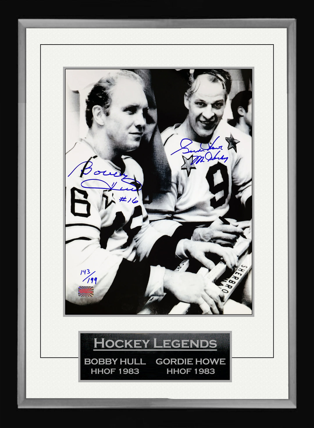 Autographed Bobby Hull & Gordie Howe Limited Edition Of 199, Chicago Blackhawks, NHL, Hockey, Autographed, Signed, AACMH30179