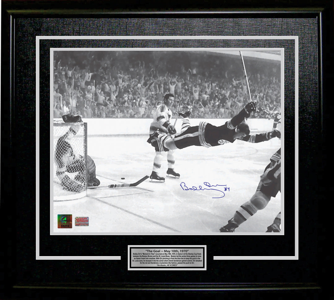 Bobby Orr "The Goal" Signed 11X14 Framed Photo Boston Bruins, Boston Bruins, NHL, Hockey, Autographed, Signed, AACMH30191