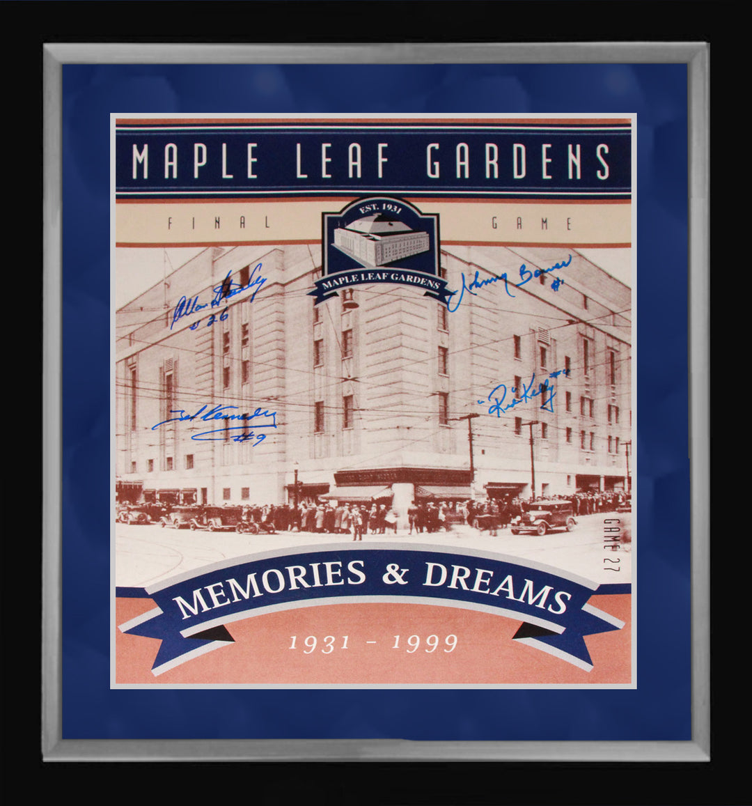 Tml Gardens Ticket, Stanley, Kennedy, Bower & Kelly 16X20 Picture (24" By 20"), Toronto Maple Leafs, NHL, Hockey, Autographed, Signed, AACMH30223