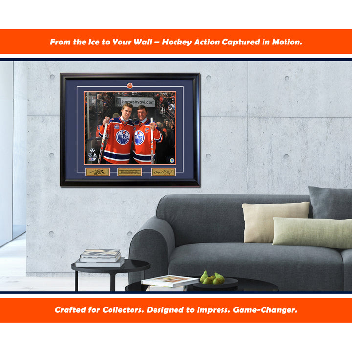 Wayne Gretzky And Connor Mcdavid Collector 16X20 Photo Frame (24" By 20"), Edmonton Oilers, NHL, Hockey, Collectibile Memorabilia, AACMH31263
