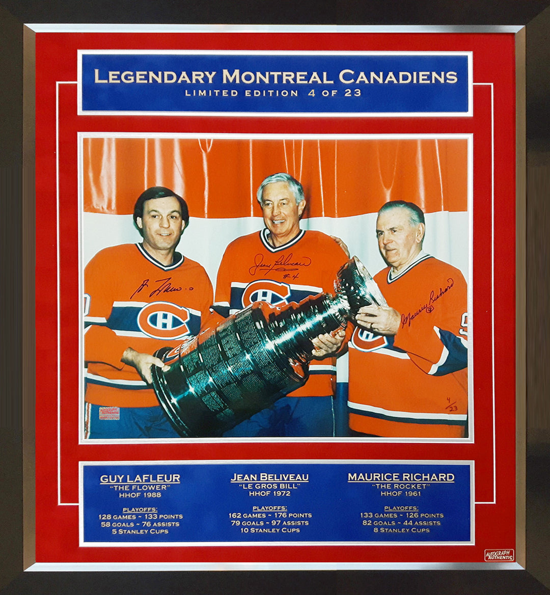 Maurice Richard, Jean Beliveau, Guy Lafleur Signed #4 Of 23 16X20 Photograph, Montreal Canadiens, NHL, Hockey, Autographed, Signed, AAPCH31952