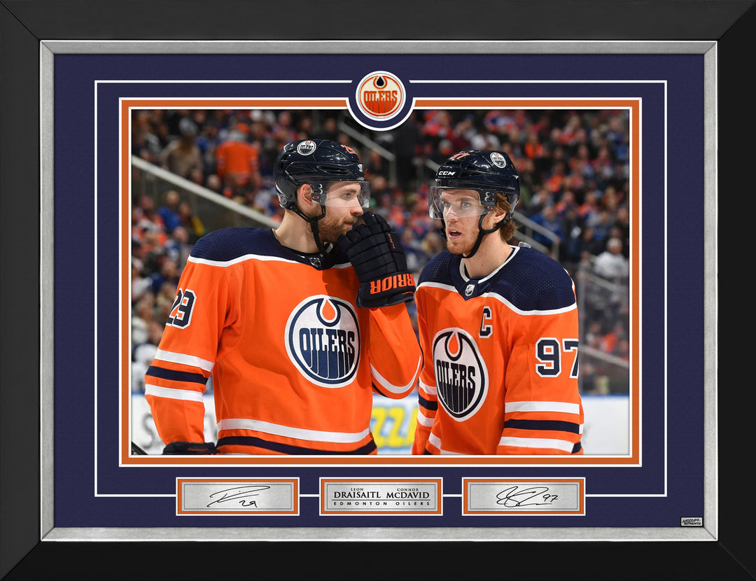 Connor Mcdavid & Leon Draisaitl Framed Collector Photo 16X20, Edmonton Oilers, NHL, Hockey, Collectibile Memorabilia, AACMH32753