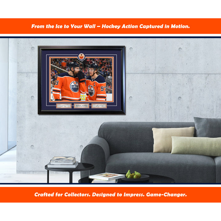 Connor Mcdavid & Leon Draisaitl Framed Collector 16X20 Photo (24" By 20"), Edmonton Oilers, NHL, Hockey, Collectibile Memorabilia, AACMH32753