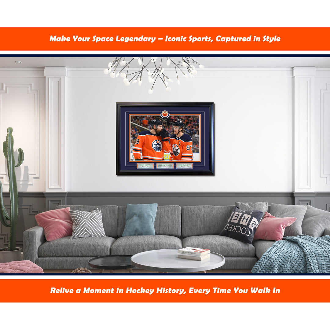 Connor Mcdavid & Leon Draisaitl Framed Collector 16X20 Photo (24" By 20"), Edmonton Oilers, NHL, Hockey, Collectibile Memorabilia, AACMH32753