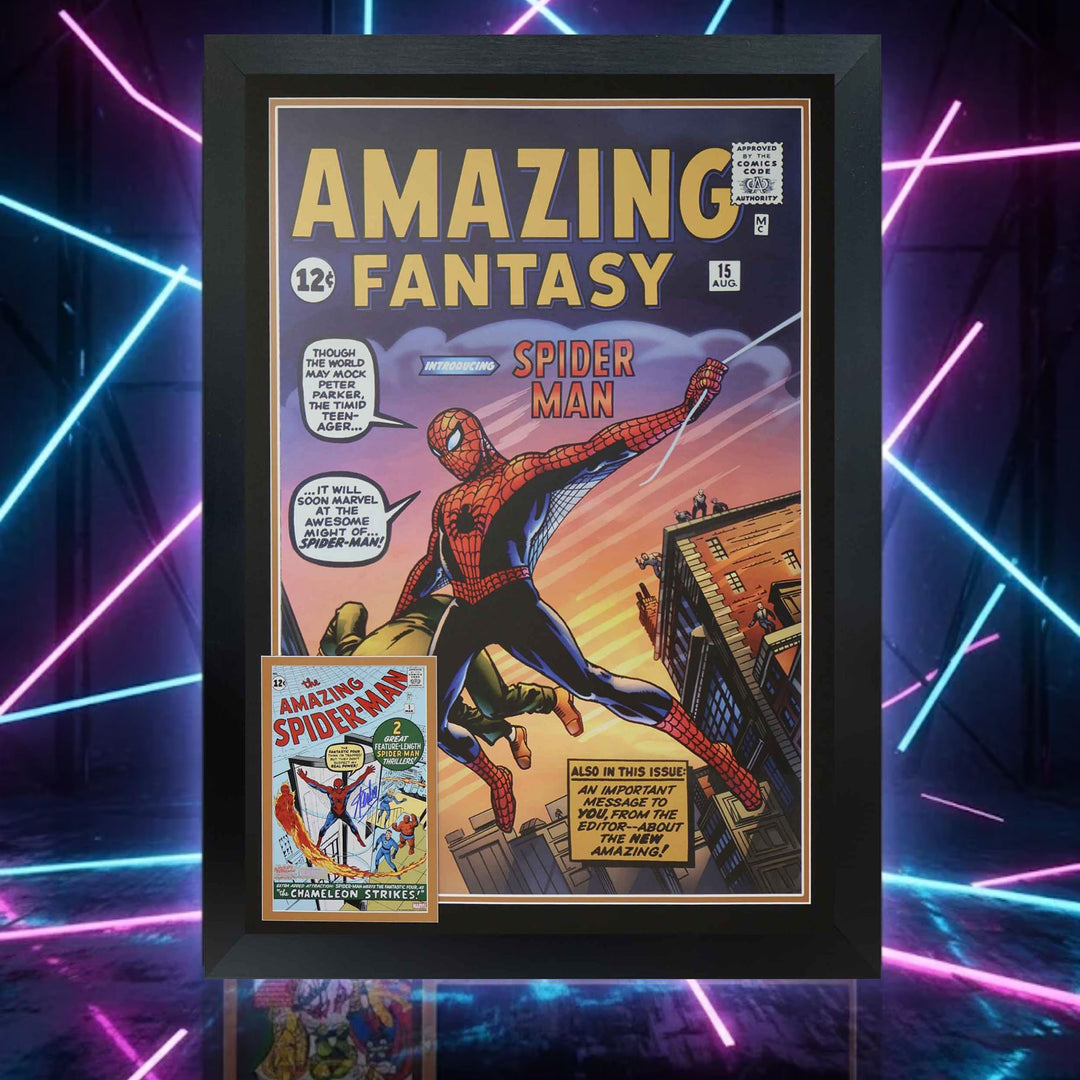 Spider-Man First Appearance Framed Print Signed By Stan Lee (38.5" By 28"), Marvel, Pop Culture Art, Comics, Autographed, Signed, AAOOCC33224