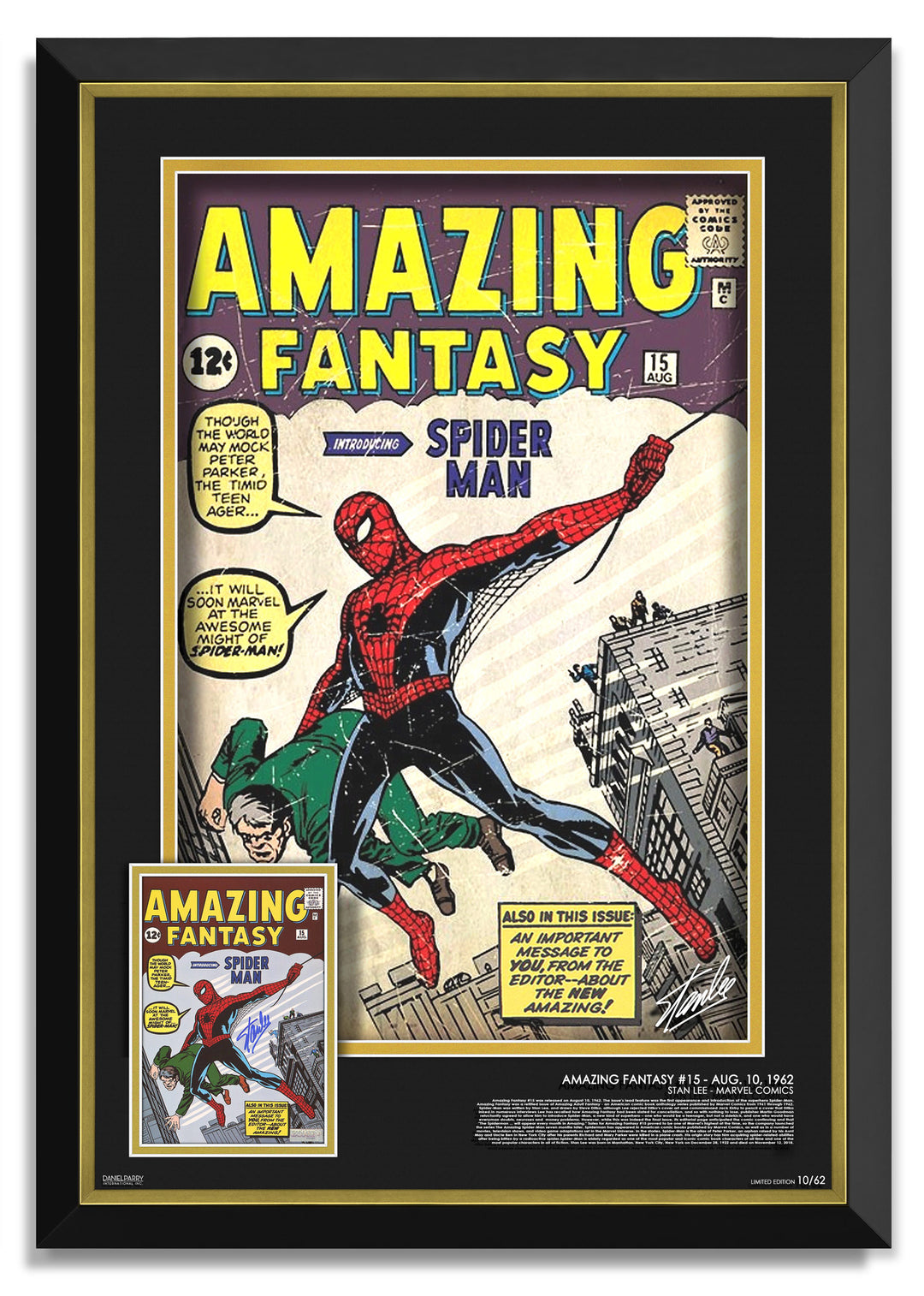 First Spider-Man Appearance Framed Print Stan Lee Signature Limited Edition, Marvel, Pop Culture Art, Comics, Autographed, Signed, AAOCC32655