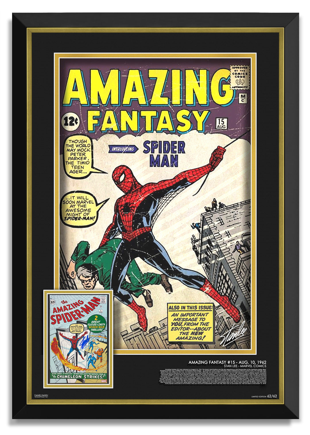 Limited Edition #62/62 Stan Lee Signed Framed Print - Spider-Man First Comic, Marvel, Pop Culture Art, Comics, Autographed, Signed, AAOCC33097