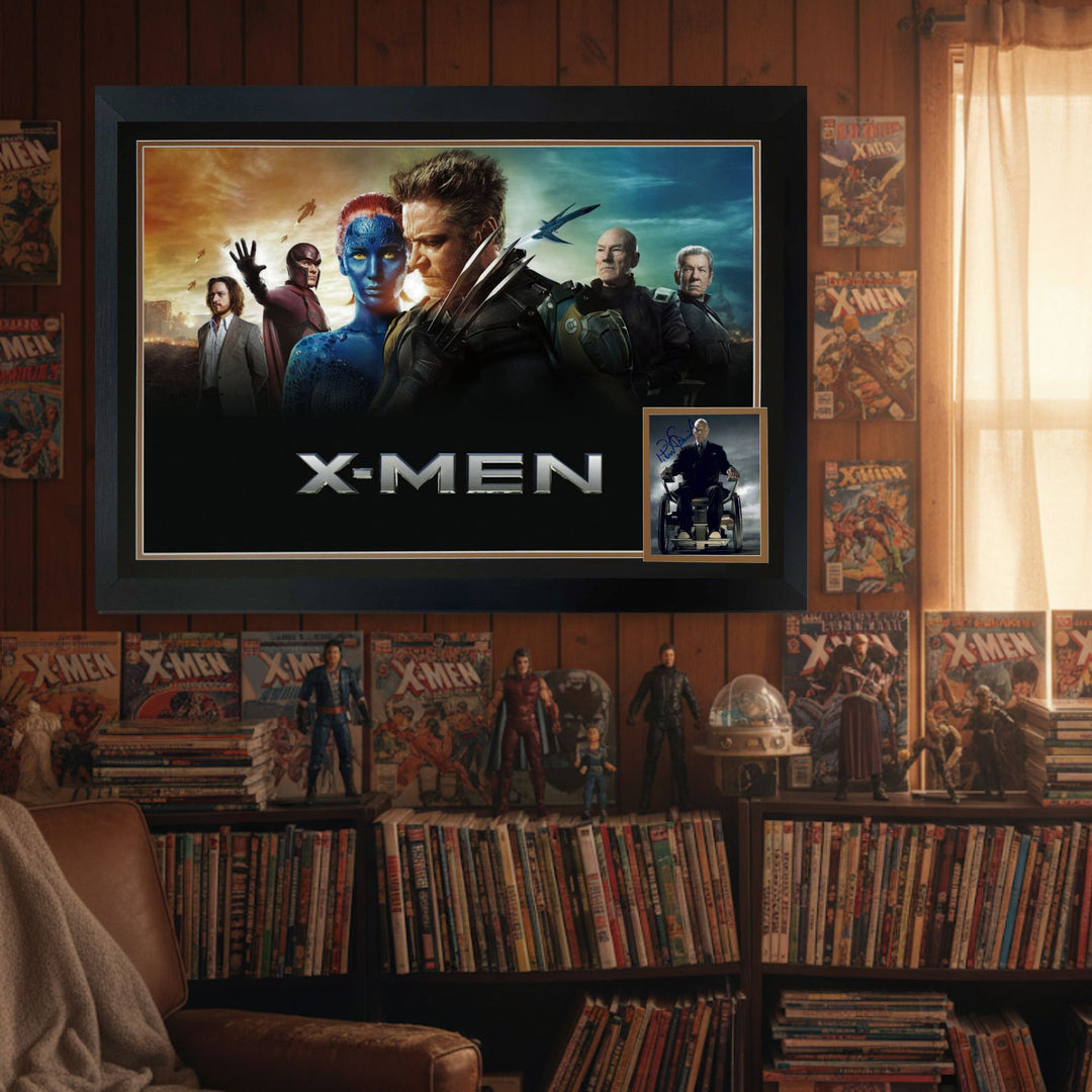 Patrick Stewart Signed X-Men Professor X Framed  Sci-Fi Collectible 38"X28", X-Men, Hollywood, Movie and Television, Autographed, Signed, AAOOCM33357