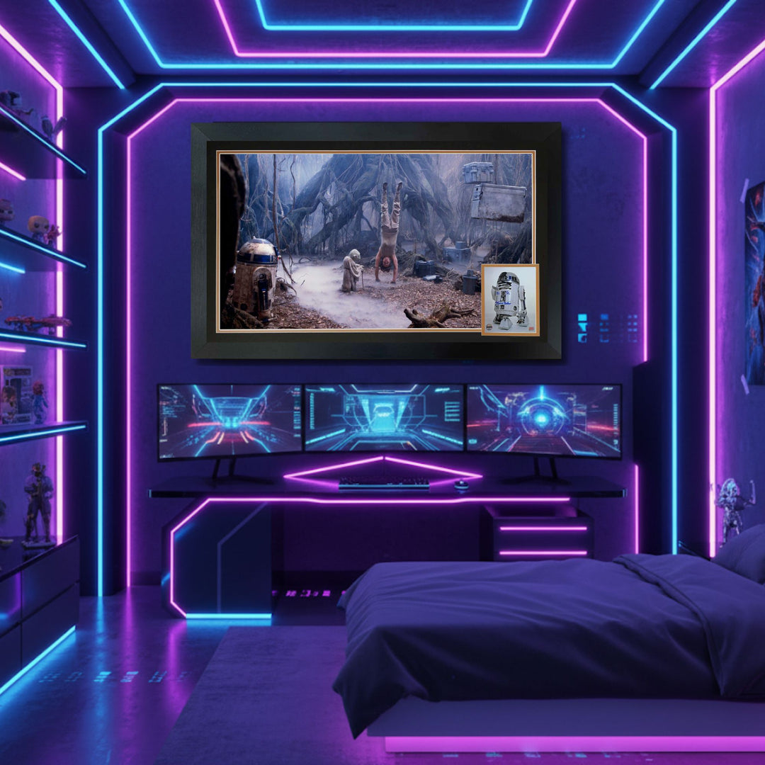 Kenny Baker Signed R2-D2 & Yoda Dagobah Framed  Star Wars Collectible 38"X28", Star Wars, Hollywood, Movie and Television, Autographed, Signed, AAOOCM33371