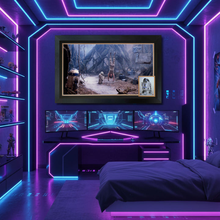 Kenny Baker Signed R2-D2 & Yoda Dagobah Framed  Star Wars Collectible 38"X28", Star Wars, Hollywood, Movie and Television, Autographed, Signed, AAOOCM33371