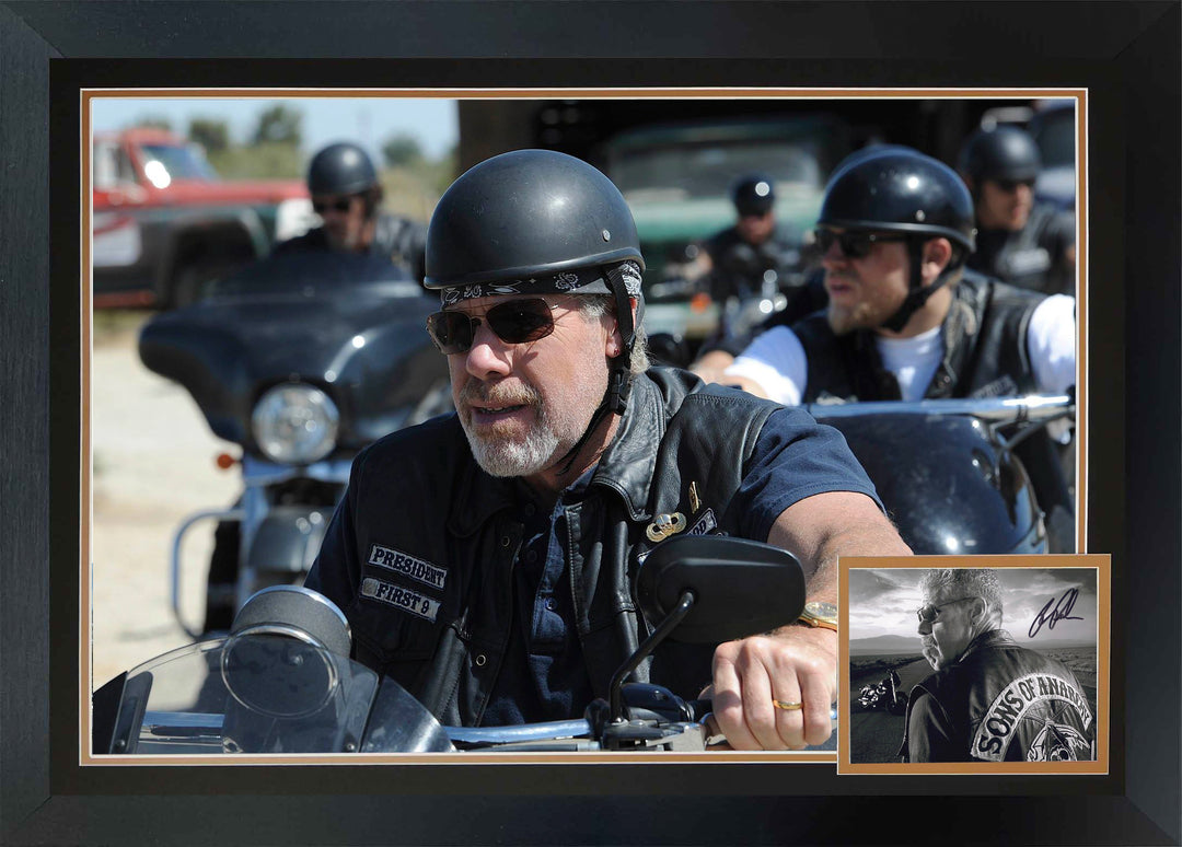 Ron Perlman Signed Sons Of Anarchy Framed Motorcycle Photo Tv Frame  38"X28", Sons of Anarchy, Hollywood, Movie and Television, Autographed, Signed, AAOOCM33349